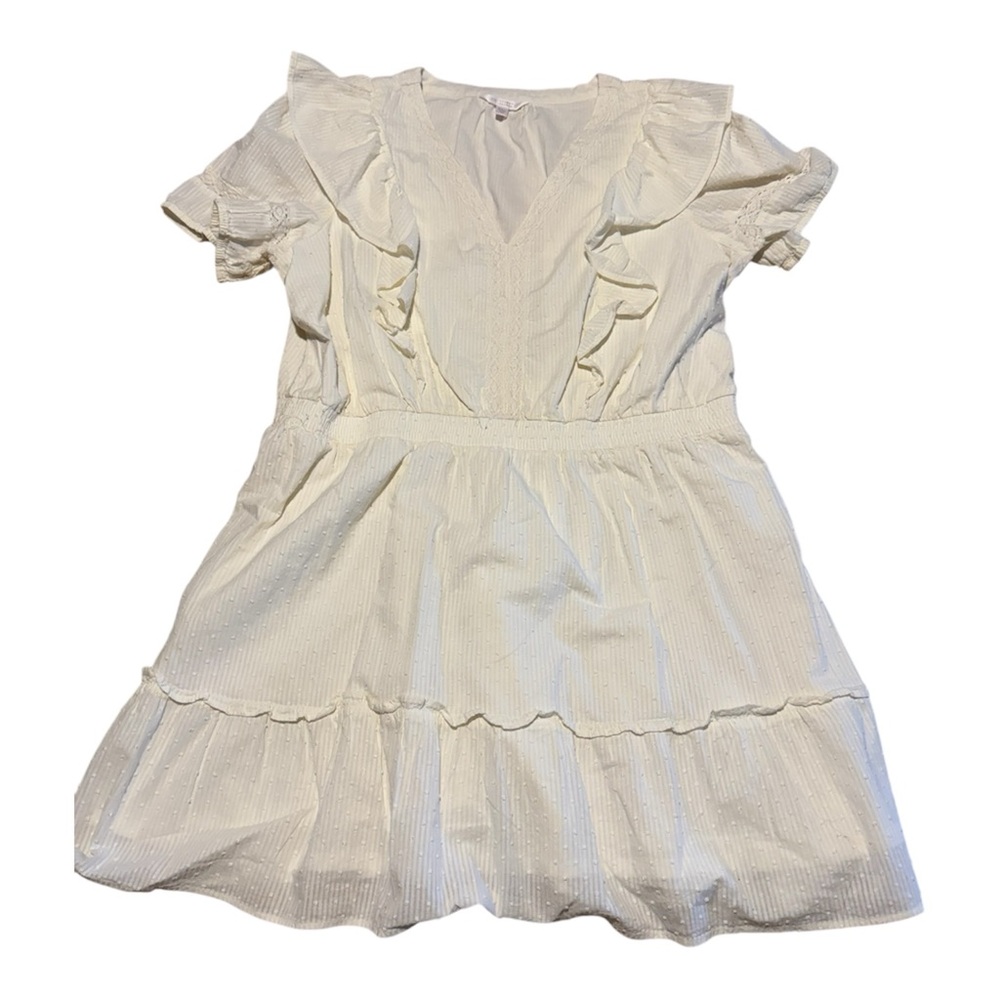 LC Lauren Conrad White Ruffle V-Neck Tiered Mini Dress 100% Cotton Size XXL